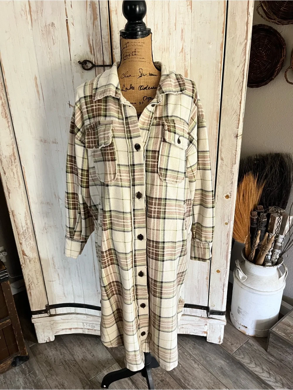 Free People We the Free long plaid Ruby jacket in pistachio combo - Picture 4 of 10